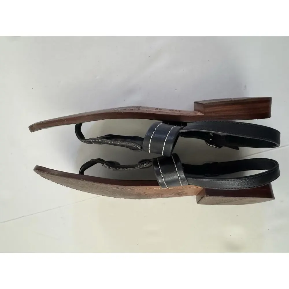 Bernardo Tegan Black Leather Thong Slingback Sandals Square Ring Stitch 9M